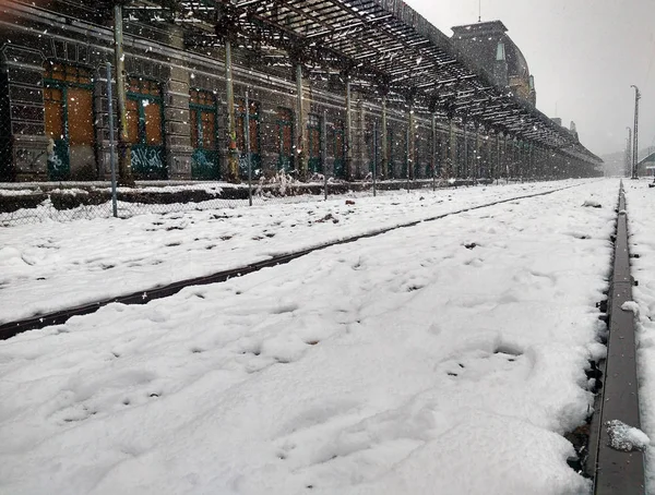 Snowing a Canfranc (Huesca, Spagna ) — Foto Stock