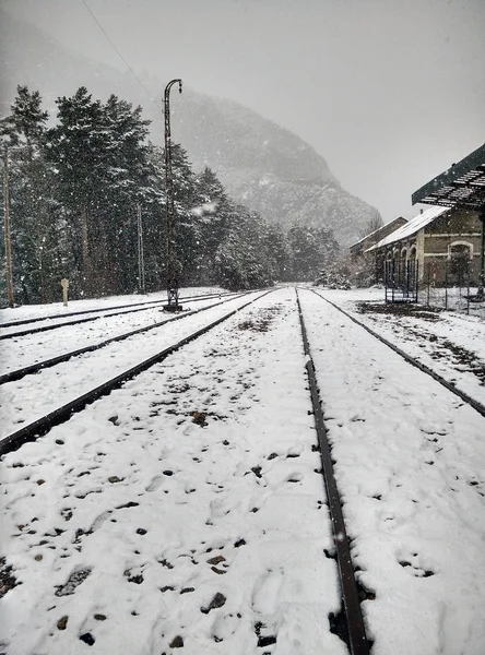 Snowing in Canfranc (Huesca, Spain) — Stock Photo, Image