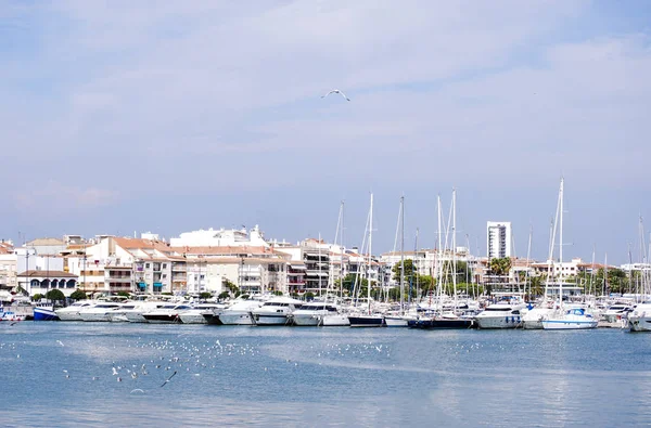 Docked yachts in dock of Cambrils, Spain Royalty Free Stock Photos