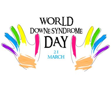 Down sendromu ve dow, sarı ve mavi renklerde boyanmış eller