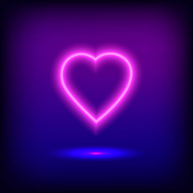 Parlak kalp. Neon işareti. Retro neon kalp işareti üzerinde mor backgro