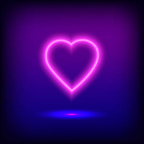 Bright heart. Neon sign. Retro neon heart sign on purple backgro — Stock Vector