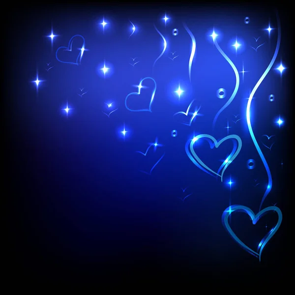 Neon hearts and stars and dark background — Stock Vector
