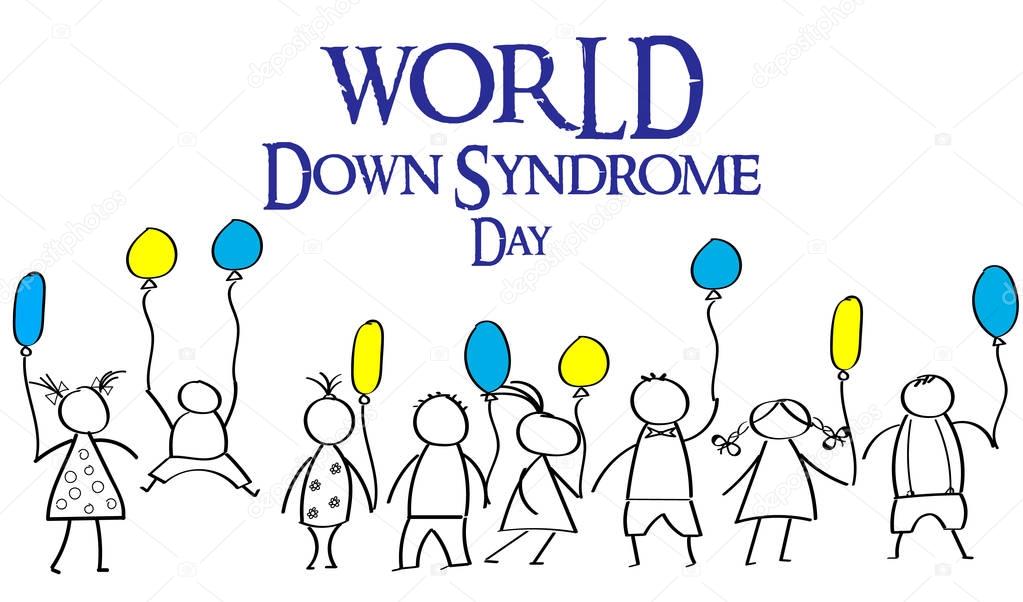 World Day of Down Syndrome. Doodles for children with colored ba