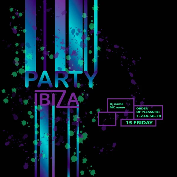 Absztrakt vektor háttér, szöveg üzenet és absztrakt színes elemekkel. Modern neon vonalak és design elem az Ön művészet. Ibiza-party, tánc. — Stock Vector