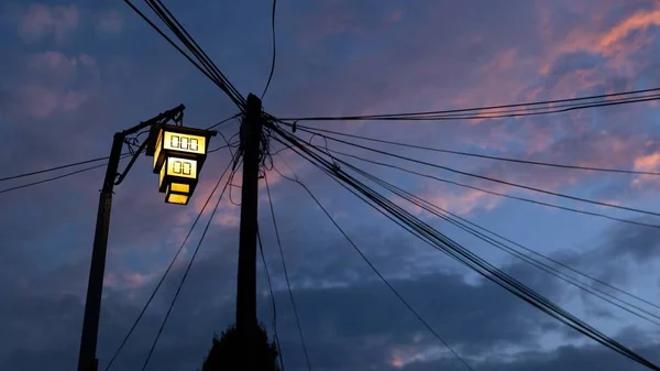 Лампа Вулиці Охріді Македонії Брудний Проводів Тлі Вечерние — стокове фото