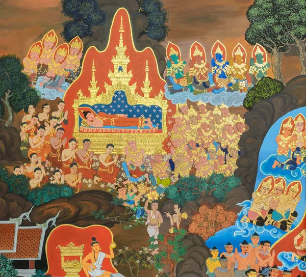 Pittura murale tempio buddista in Thailandia — Foto Stock