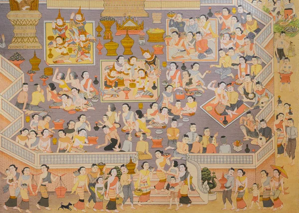 Pintura mural templo budista na Tailândia — Fotografia de Stock