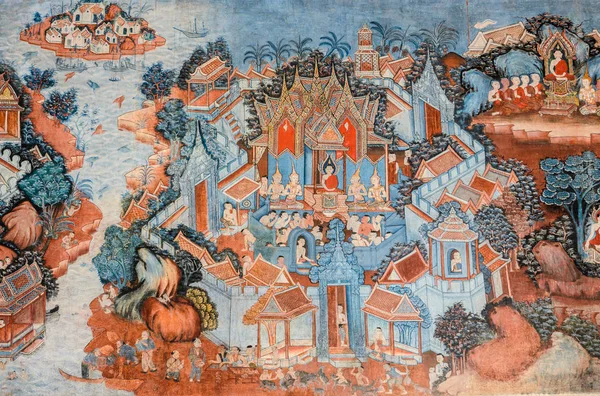 Forntida buddhistiska tempel väggmålning i Thailand — Stockfoto