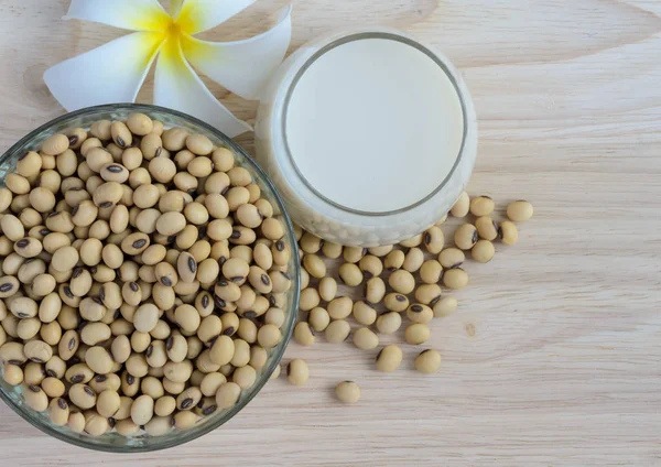 Latte di soia fresco e semi di soia biologici — Foto Stock