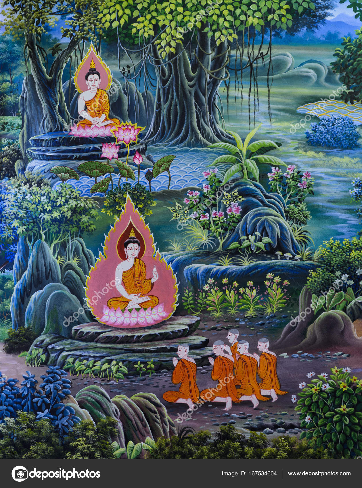 Thai mural Buddhist art Stock Illustration by ©boonsom #167534604