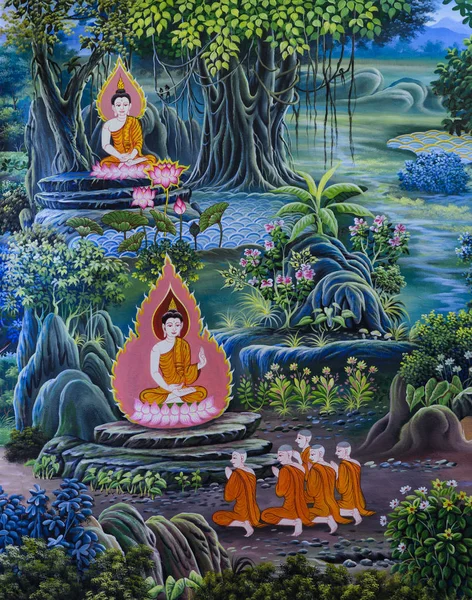 Tajski Buddyjski murali — Zdjęcie stockowe