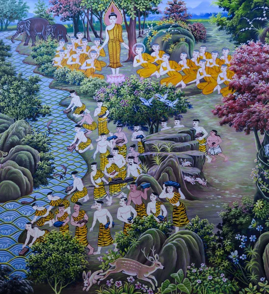 タイの壁画の仏教美術 — ストック写真