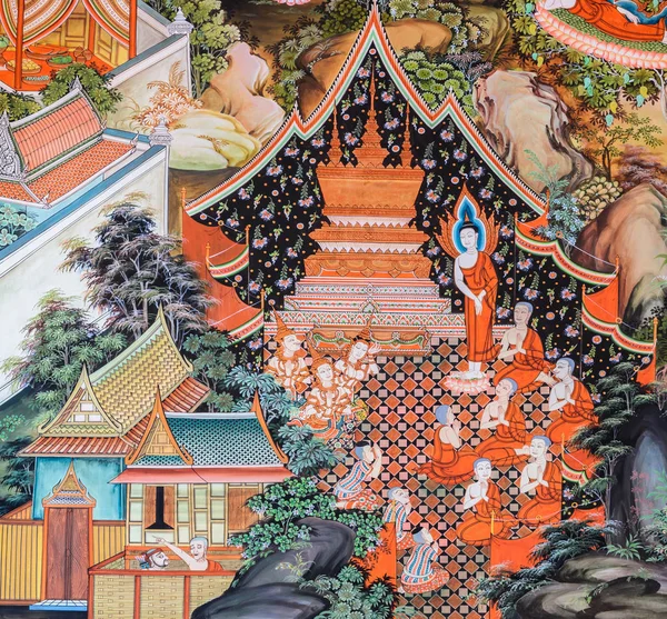 Boeddhistische tempel muurschildering kunst in Thailand — Stockfoto