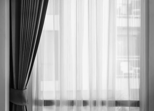 Glass window with white translucent curtain — Stock Photo, Image