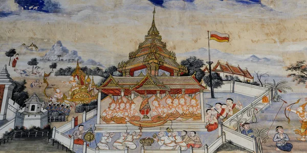 Ayutthaya Thailand März 2015 Antike Buddhistische Tempel Wandmalerei Vom Leben — Stockfoto