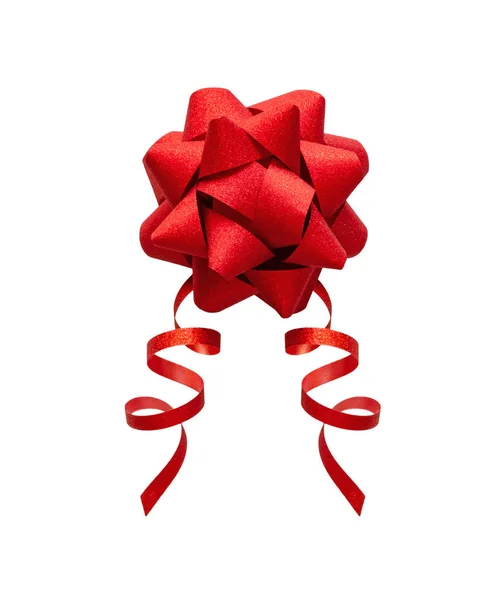 Fiocco regalo rosso con nastro isolato su sfondo bianco — Foto Stock