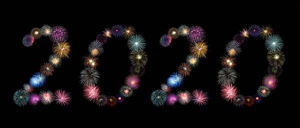 Colorful Fireworks 2020 Arabic Number New Year Celebration Concept — Stock Photo, Image