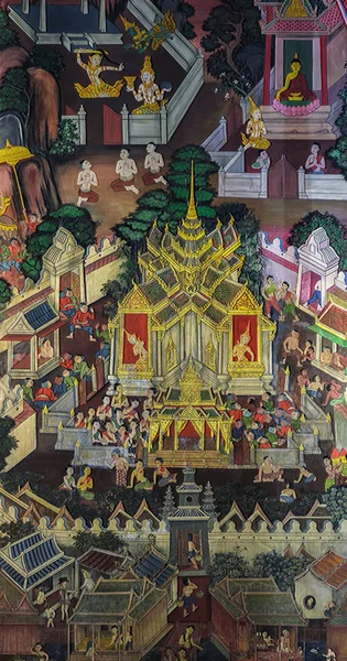 Oude Thaise boeddhistische muurschildering muurschildering op tempel muur — Stockfoto