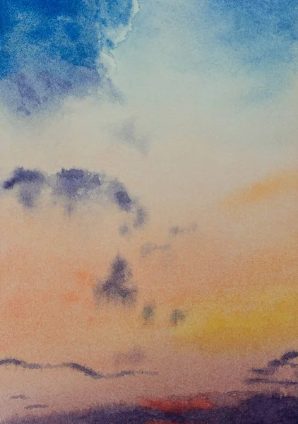 Abstract Zonsondergang Aquarel Schilderen Achtergrond Skyline Kleurrijke Wolken Handgetekend Papier — Stockfoto