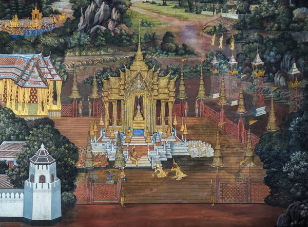 Bngagara Thaïlande Décembre 2017 Ancienne Peinture Murale Thaïlandaise Épopée Ramakien — Photo