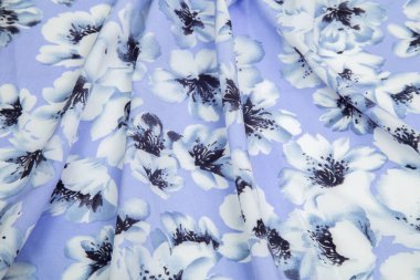 ışık mavi kare ışık kumaş çiçek baskı ile yumuşak pileler dağıldı