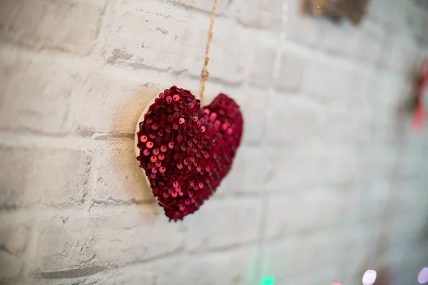 Heart Sewn Soldering Weaving Shiny Elements Background Bricks Highlights Blur — 스톡 사진