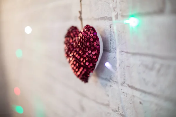 Heart Sewn Soldering Weaving Shiny Elements Background Bricks Highlights Blur — 스톡 사진
