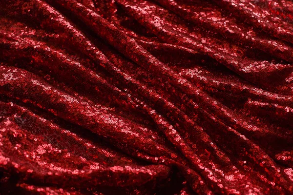 Bright Red Fabric Small Sequins Metallic Sheen Laid Out Waves — Stock Photo, Image