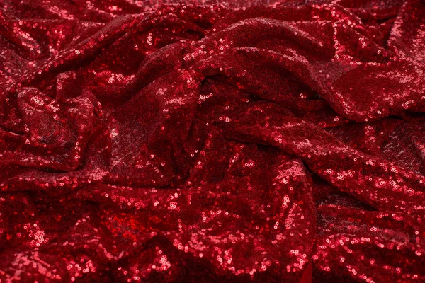 Jasně Červená Tkanina Malými Kulatými Flitry Kovovým Leskem Vyvedeným Vlnami — Stock fotografie