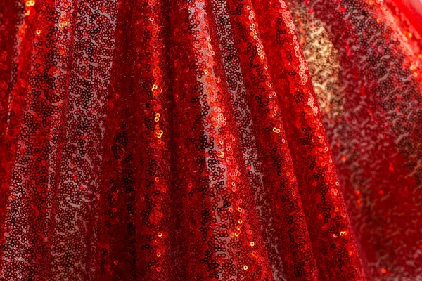 Red Shiny Fabric Pleats Gleam Hanging Folds — Stock Photo, Image