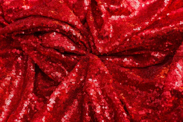 Red Shiny Sequined Pleated Sequin Fabric Background Texture — Stock Photo, Image