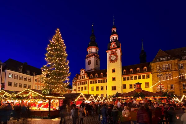 Vánoční trh v noci Chemnitz — Stock fotografie