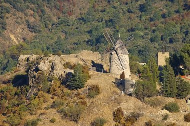Cucugnan windmill in southern France clipart