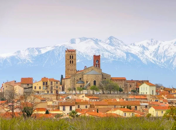 Elne cathedral and Pic du Canigou — Stock Photo, Image