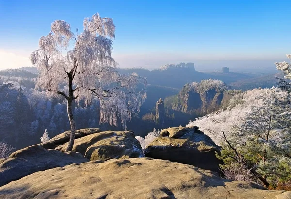 Elba montanhas de arenito no inverno, Carolarock Fotos De Bancos De Imagens