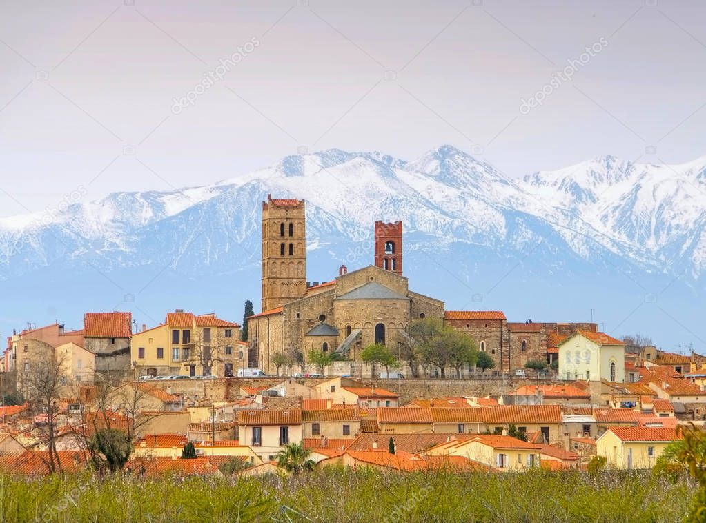 Elne cathedral and Pic du Canigou