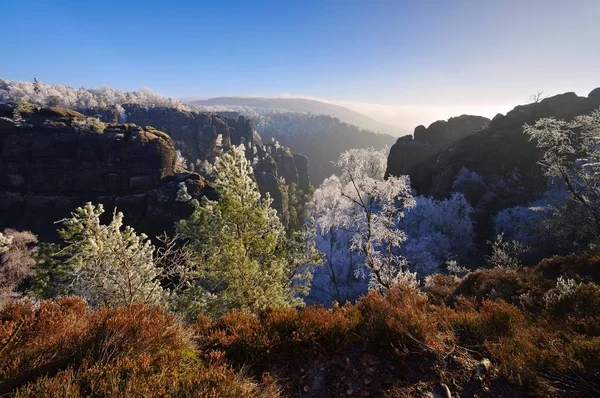 Elbe sandstone mountains in winter, Winterberg — Stock Photo, Image