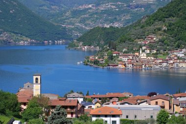 Iseo lake and island Monte Isola in Alps, Lombardy clipart