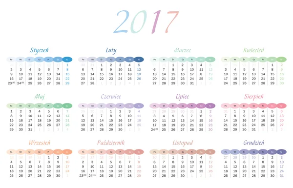 Calendrier 2017 en polonais — Image vectorielle