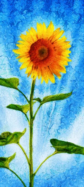 Peinture de tournesol. Illustration panoramique verticale — Photo