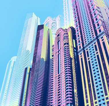 Çizgi roman tarzı gökdelenler dijital kolaj