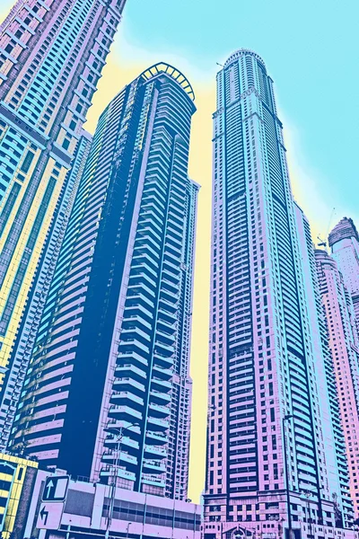 Dubai skyscrapers digital art work in comics style