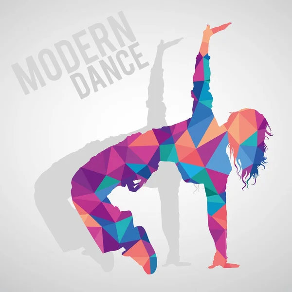 Silhouette poligonale della ragazza sportiva che danza in stile danza moderna — Vettoriale Stock