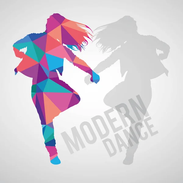 Silueta poligonal de chica deportiva bailando danza moderna — Vector de stock