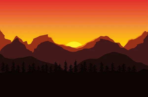 Sunset Mountains Vector Illustration — Stock Vector