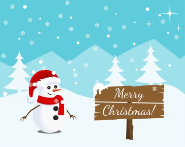 Kardan adam ayı ile tasarım mutlu yeni yıl ve mutlu Noeller gün manzara kartı. Kış sahne