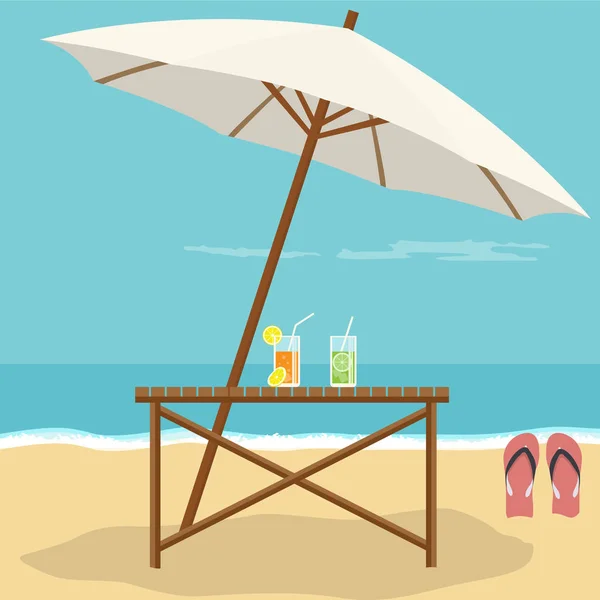 Strandlandschaft Mit Sonnenschirm Sandalen Und Caipirinha — Stockvektor