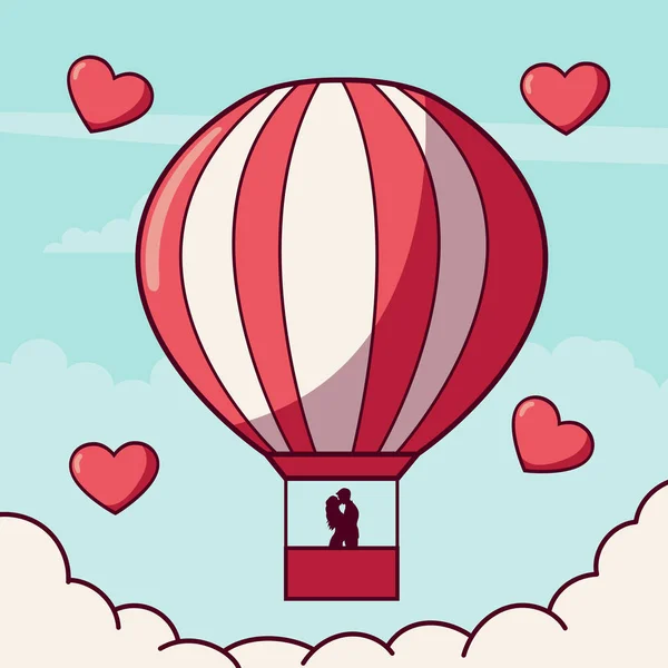 Пара Влюбленных Воздушном Шаре Валентине — стоковый вектор
