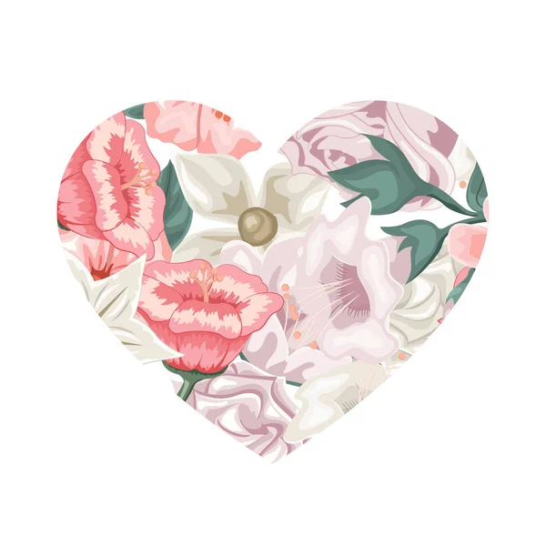 Flores Forma Corazón Tarjeta Amor San Valentín — Vector de stock